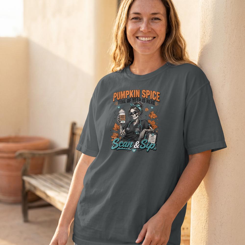 Pumpkin Spice Nurse Shirt, Funny Fall Nursing Skeleton Tee