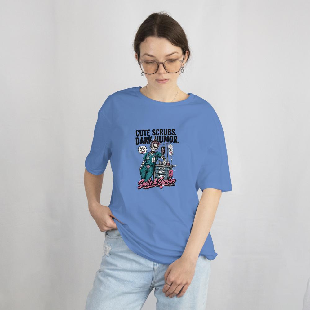 Skeleton Nurse Shirt, Dark Humor Healthcare Worker Tee, Smile & Survive Apparel