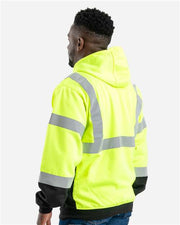 Berne Apparel HVF023 Men's Hi-Vis Class 3 Color Block Full-Zip Hooded Sweatshirt