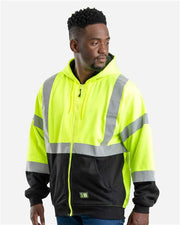Berne Apparel HVF023 Men's Hi-Vis Class 3 Color Block Full-Zip Hooded Sweatshirt