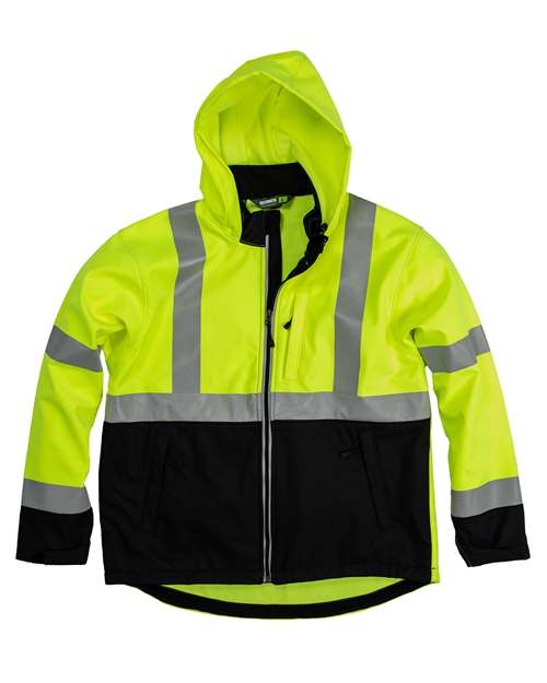 Berne Apparel HVJS206T Men's Tall Hi-Vis Class 3 Hooded Soft Shell Jacket