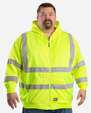 Berne Apparel HVF021T Men's Tall Hi-Vis Class 3 Lined Full-Zip Hooded Sweatshirt