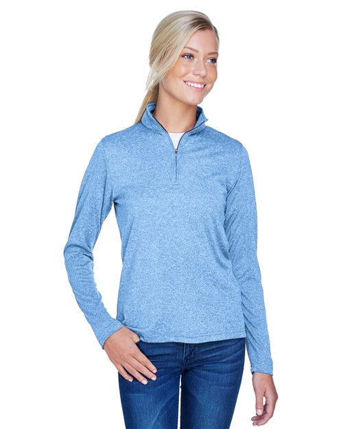 UltraClub 8618W Women's Cool & Dry Heathered Performance Quarter-Zip Pullover