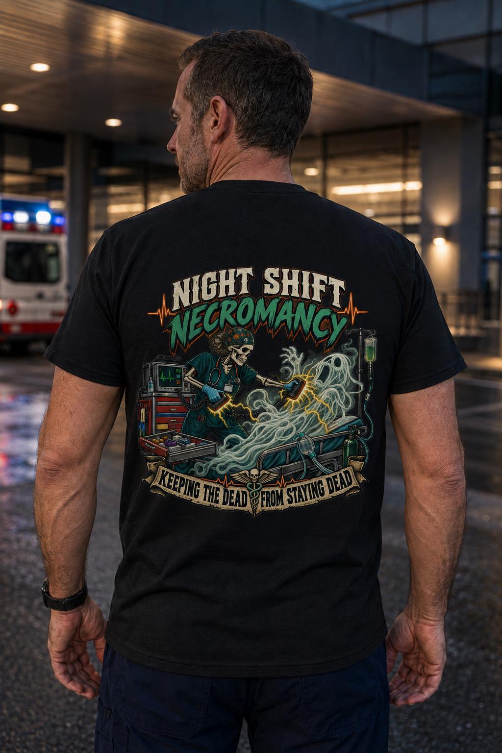 Night Shift Necromancy Nurse Shirt, Spooky ER ICU Halloween Tee