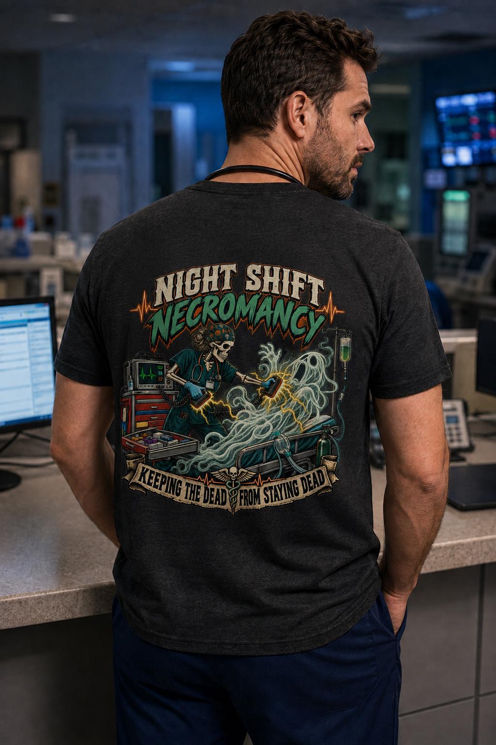 Night Shift Necromancy Nurse Shirt, Spooky ER ICU Halloween Tee