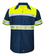 Red Kap SY80 Men's Hi-Visibility Colorblock Ripstop Short Sleeve Work Shirt