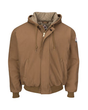 Bulwark JLH6 Men's Insulated Brown Duck Hooded Jacket with Knit Trim