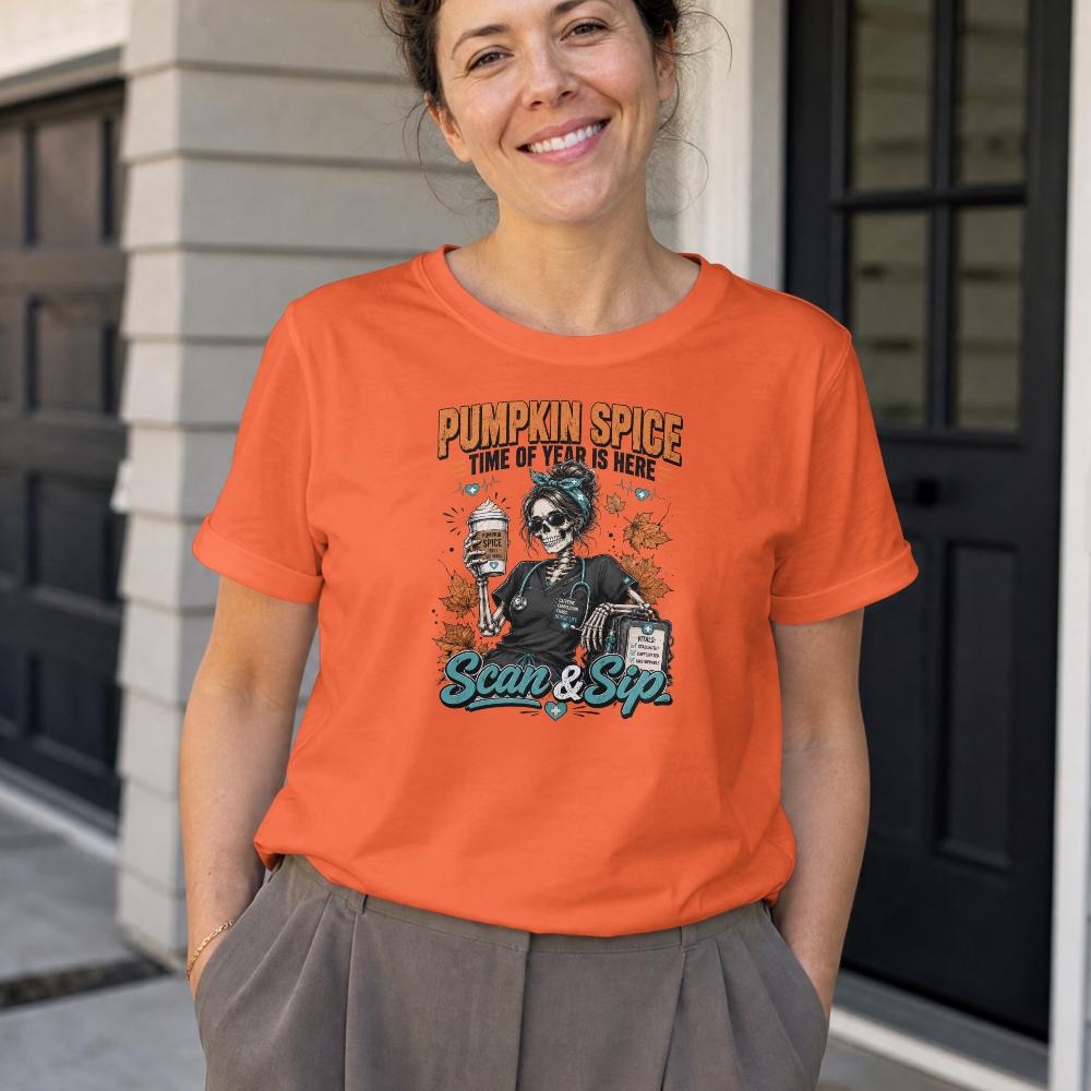 Pumpkin Spice Nurse Shirt, Funny Fall Nursing Skeleton Tee