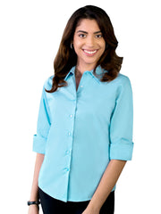 Blue Generation - Women's Pocketless 3/4-Sleeve Stretch Poplin Shirt