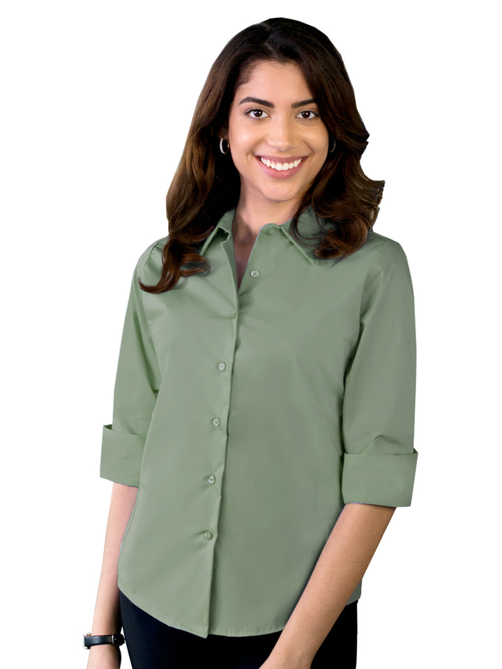 Blue Generation - Women's Pocketless 3/4-Sleeve Stretch Poplin Shirt