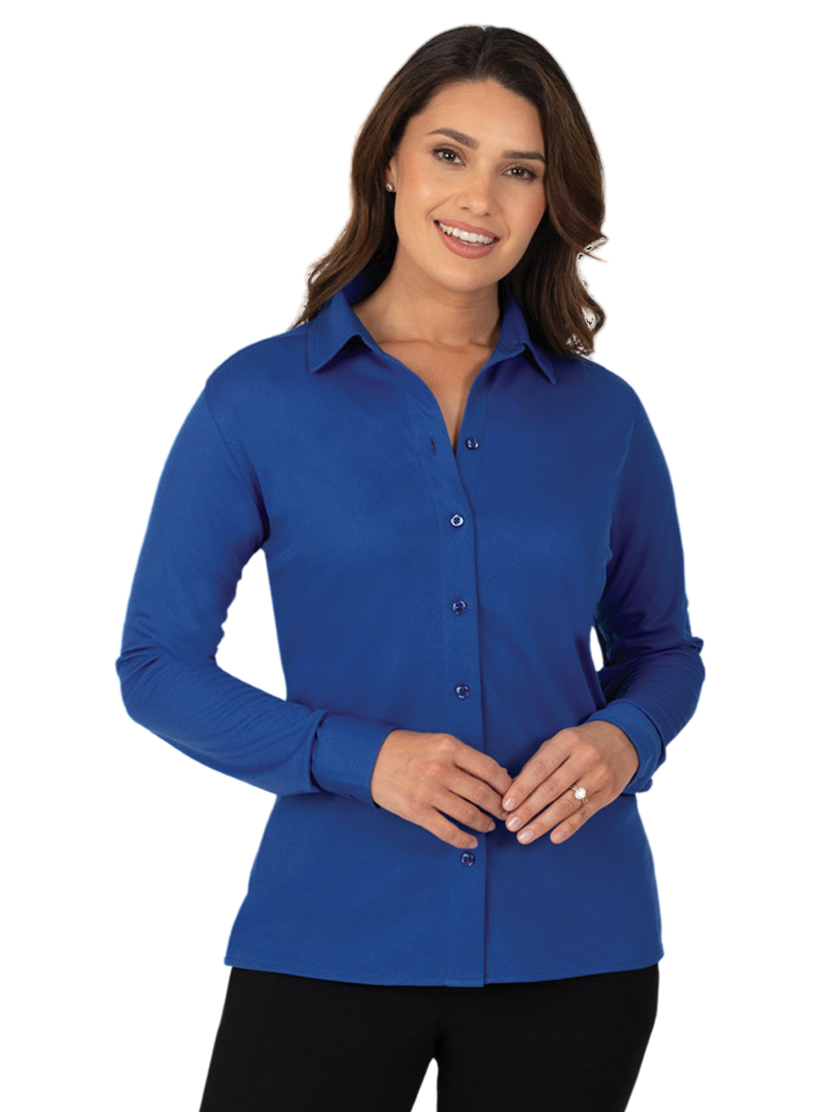 Blue Generation - Women's Pocketless Knit Stretch Woven Shirt