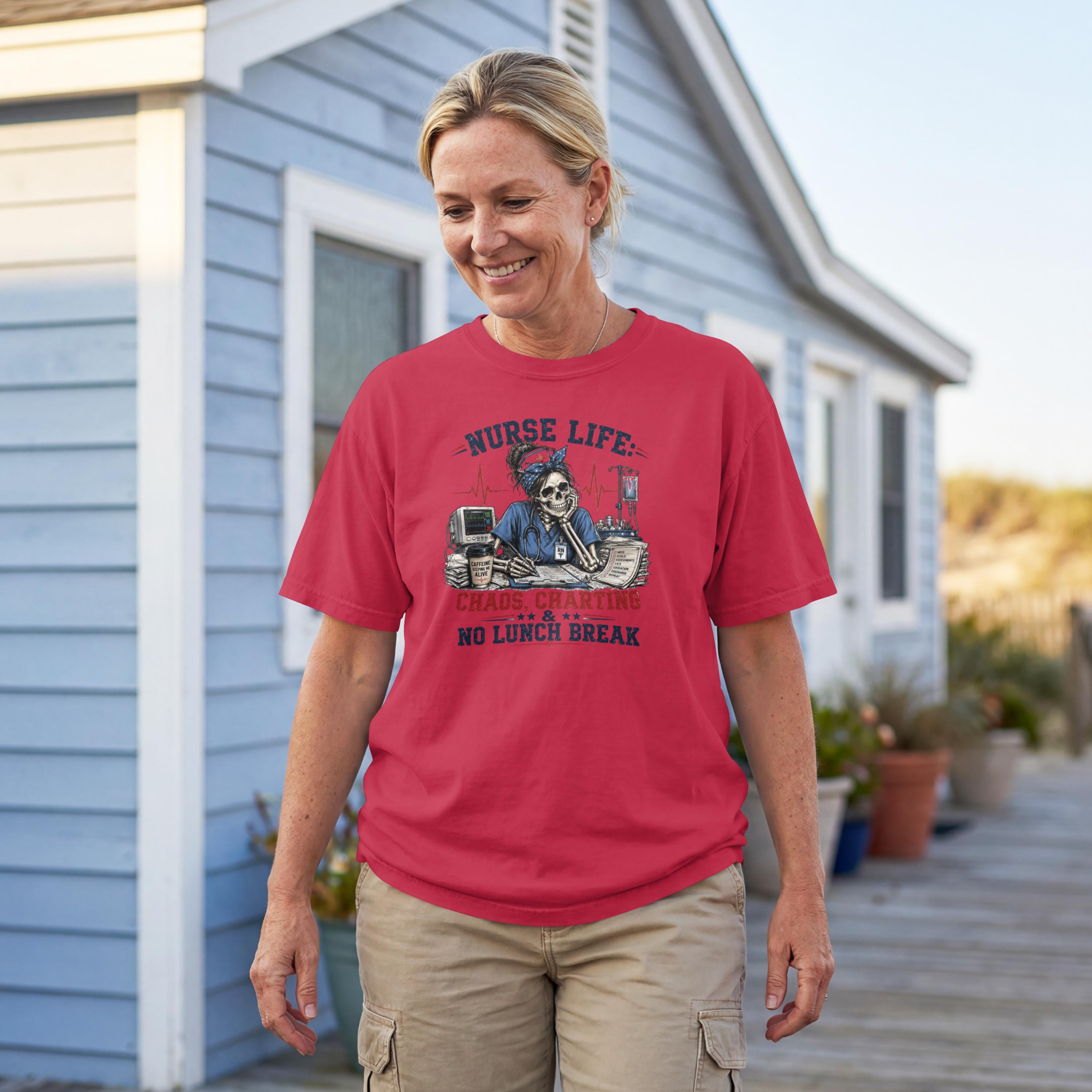 Nurse Life Shirt, Chaos Charting No Lunch Break Skeleton Tee