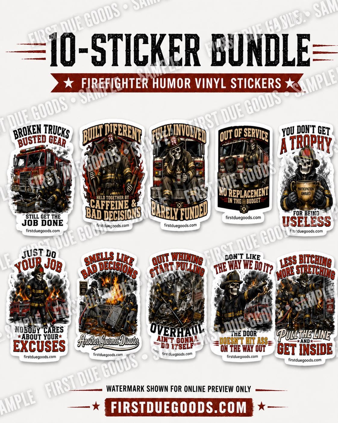 Choose Your Design - 2 Inch Waterproof Dark Humor Firefighter Stickers