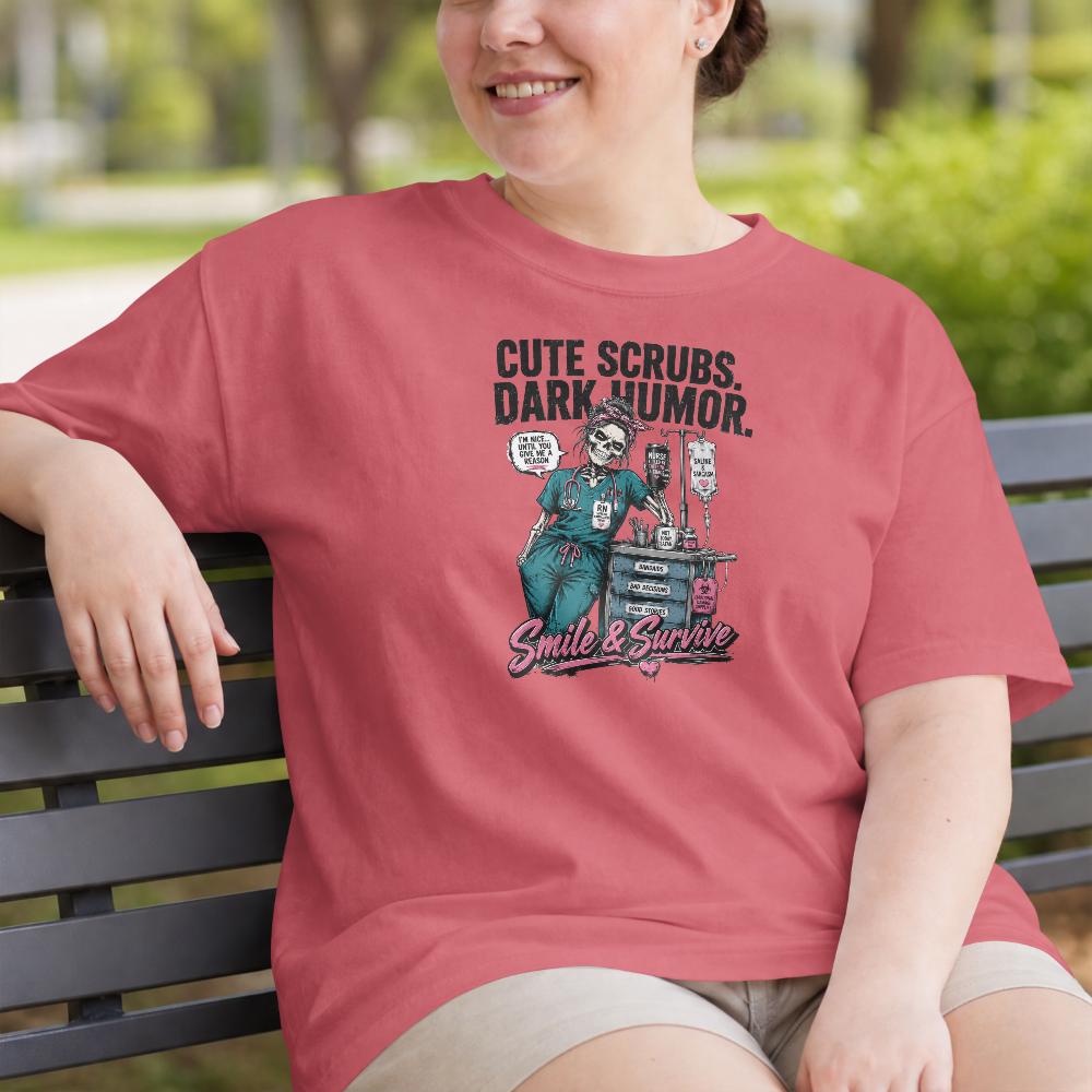 Skeleton Nurse Shirt, Dark Humor Healthcare Worker Tee, Smile & Survive Apparel