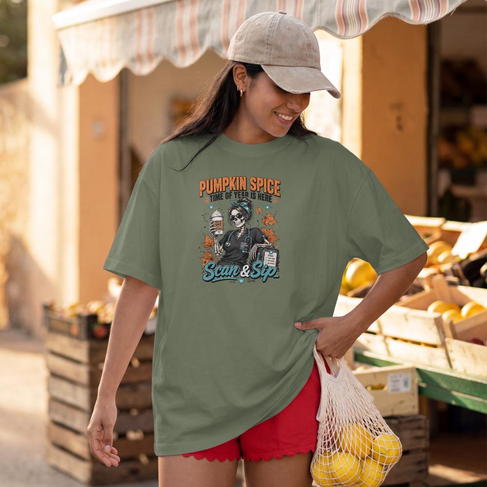 Pumpkin Spice Nurse Shirt, Funny Fall Nursing Skeleton Tee