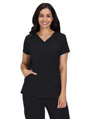 koi - Solis - Women's Ribbed 4-Pocket V-Neck Sari Top