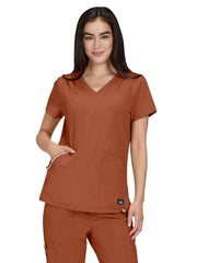 koi - Solis - Women's Ribbed 4-Pocket V-Neck Sari Top