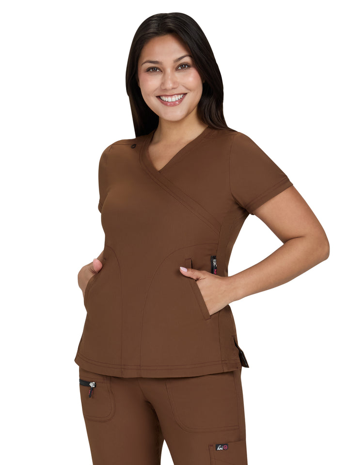 koi - Lite - Women's Three-Pocket Mock-Wrap Philosophy Top