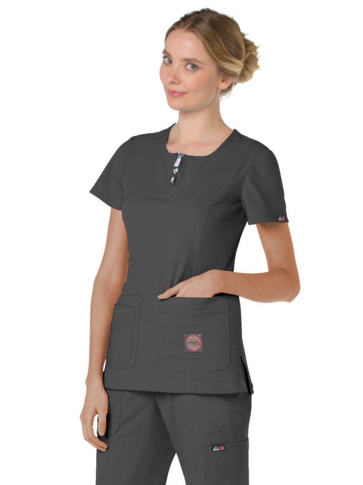 koi - Lite - Women's Four-Pocket Zipper Neck Serenity Top