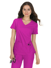 koi - Basics - Women's Four-Pocket Mock-Wrap Neck Katie Top