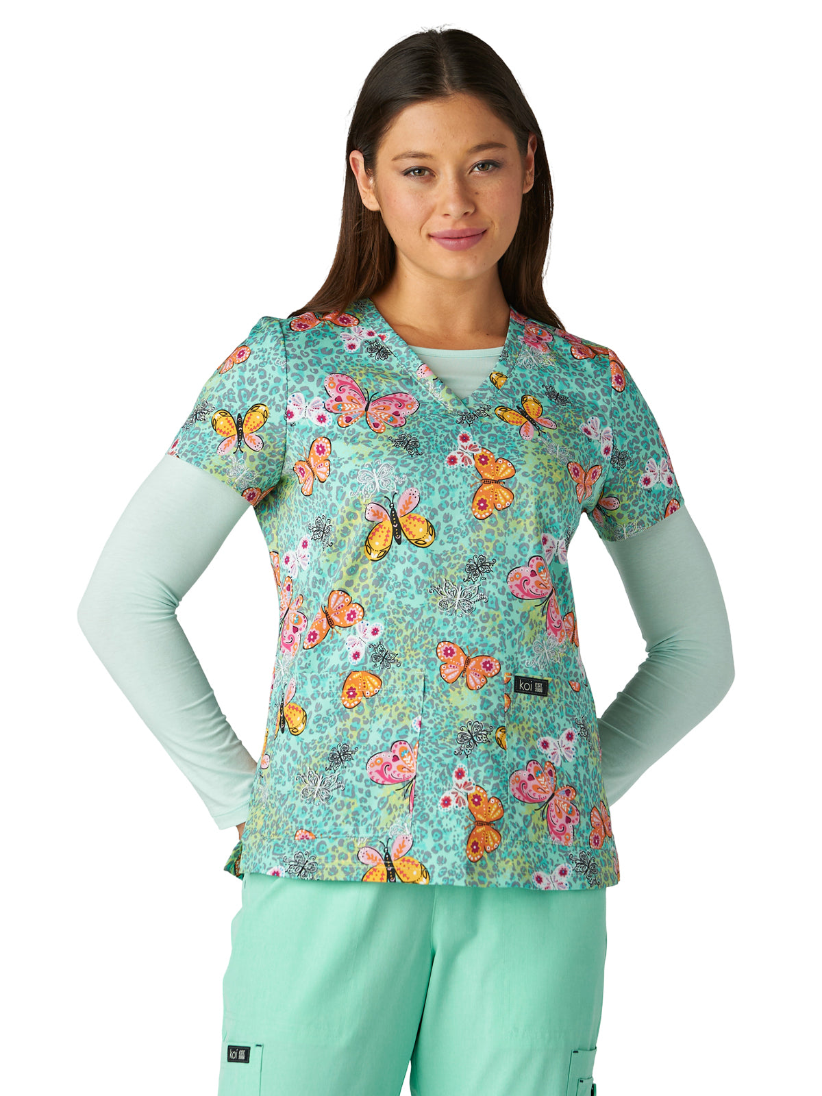 koi - Basics - Women's Two-Pocket Athletic-Inspired, Breathable Mesh Leslie Top