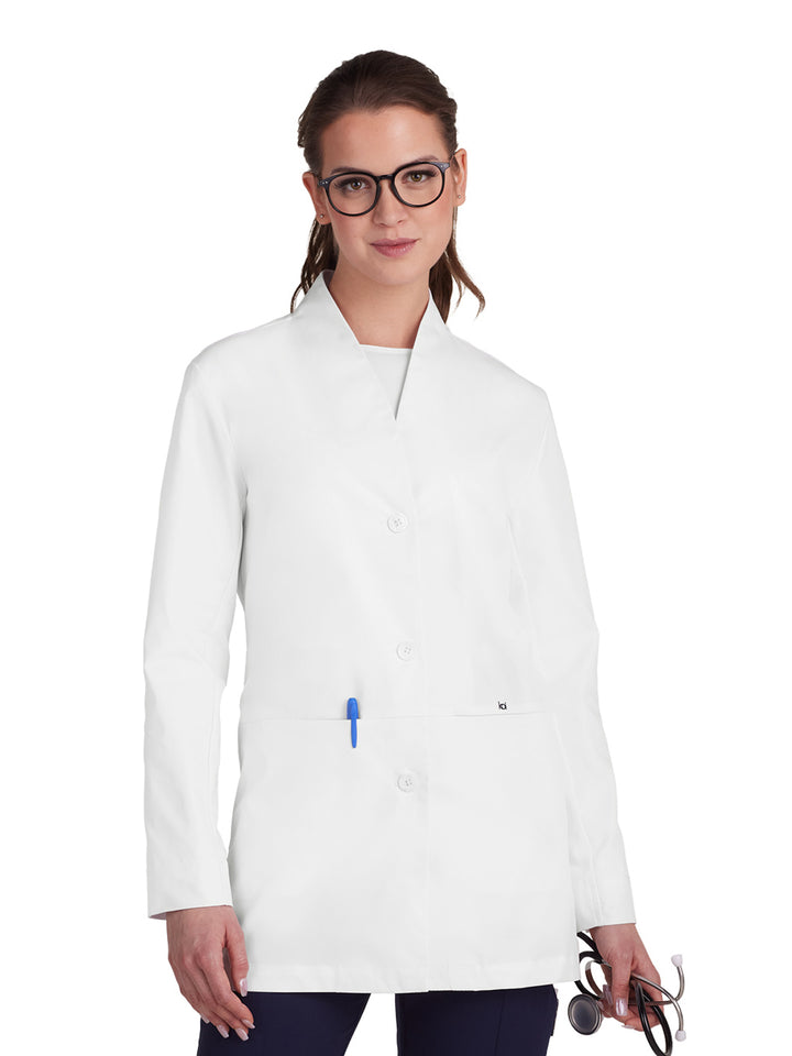 koi - Essentials - Women's Four-Pocket Collarless Pearlized Button-Front 31.5" Care Lab Coat
