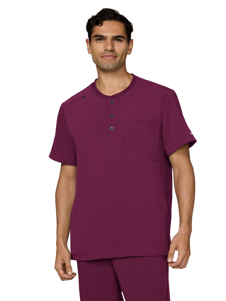 koi - Next Gen - Men's Three-Pocket Henley Neck Scrub Top