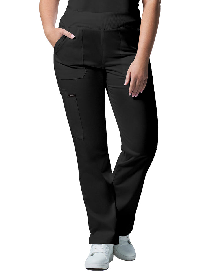 Landau - ProFlex - Women's Five-Pocket Mid-Rise Rib-Knit Elastic Waist Straight Leg Pant
