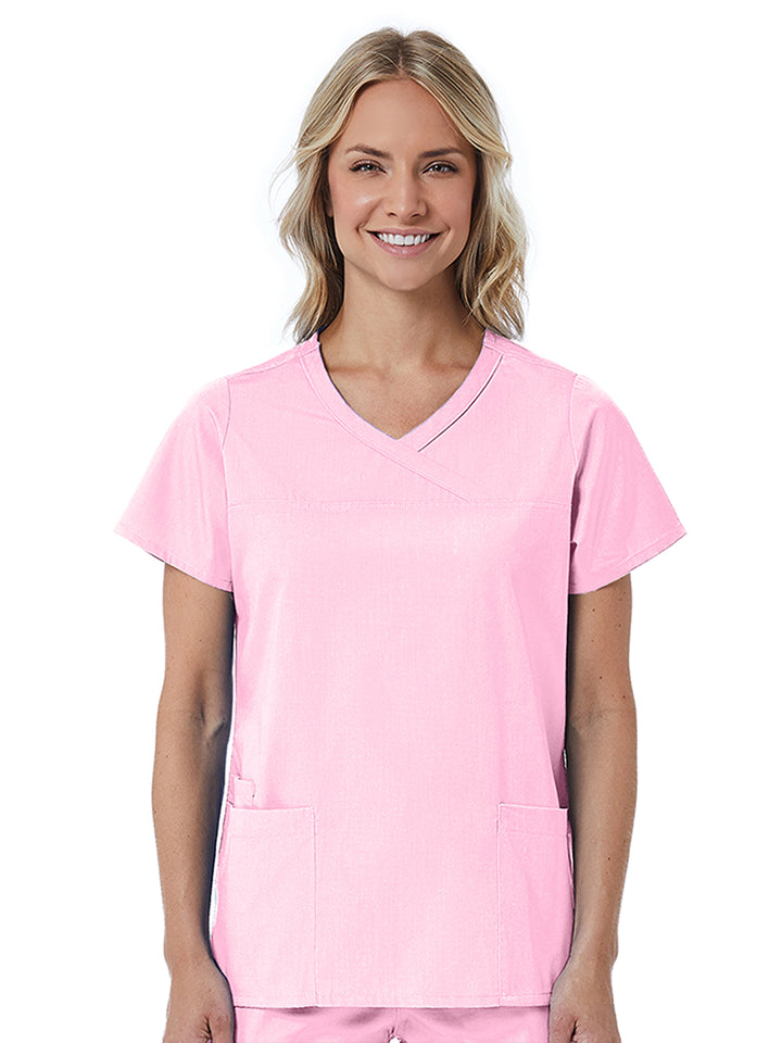 Maevn - Red Panda - Women's Three-Pocket Curved Mock Wrap Top