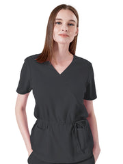 Parkley Quantum - Women's Two-Pocket Mock Wrap Cinch Waist Iris Top