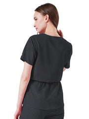 Parkley Quantum - Women's Two-Pocket Mock Wrap Cinch Waist Iris Top