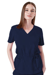 Parkley Quantum - Women's Two-Pocket Mock Wrap Cinch Waist Iris Top