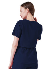 Parkley Quantum - Women's Two-Pocket Mock Wrap Cinch Waist Iris Top