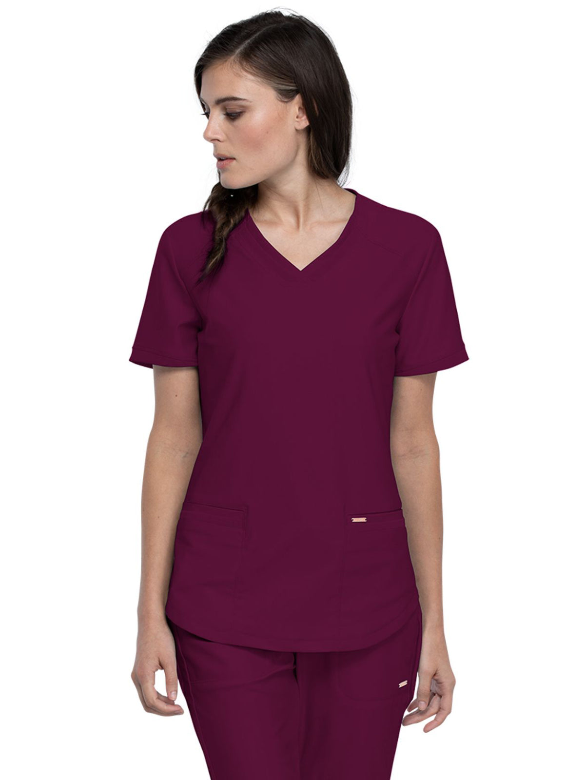 Cherokee - Form - Women's 2-Pocket Curved Hemline V-Neck Top