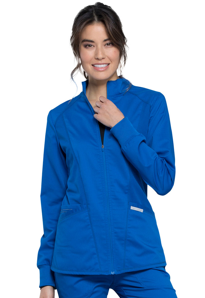 Cherokee Workwear Revolution zip-front scrub jacket in Royal blue