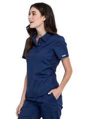 Cherokee - Workwear Revolution - Women's 1-Pocket Tuckable Snap Front Polo Shirt