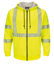 Bulwark - Men's Fleece Flame-Resistant Hi-Visibility Zip-Front Waffle-Lined Hooded Sweatshirt