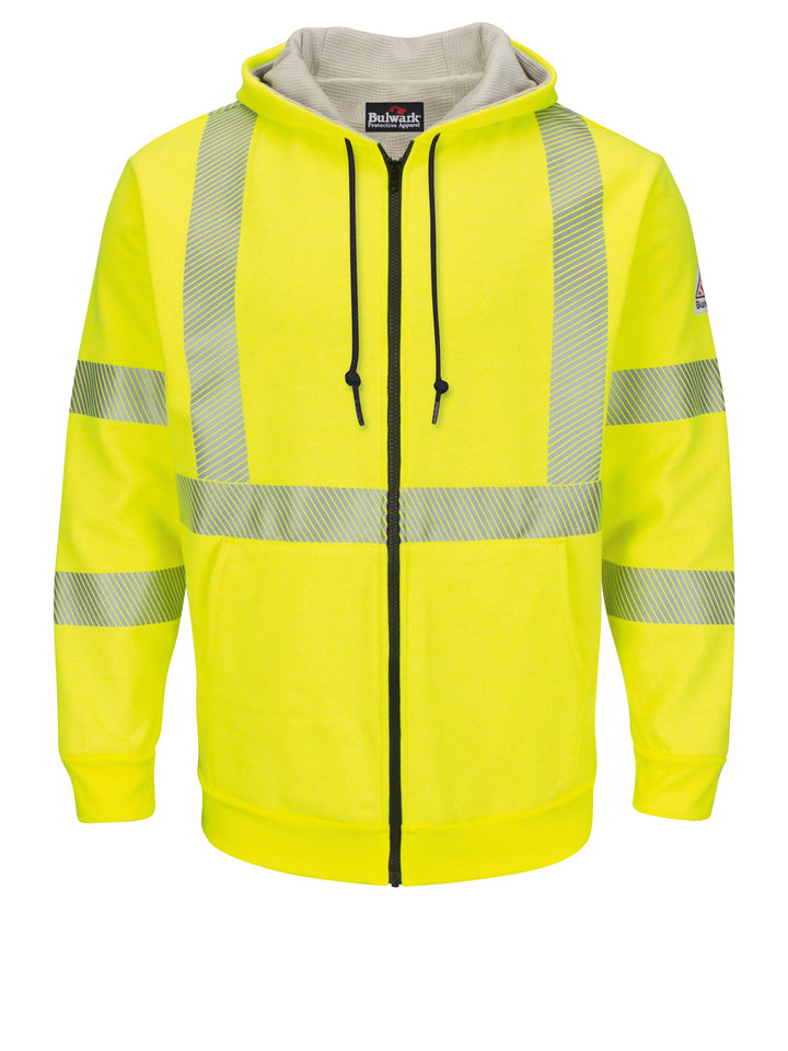 Bulwark - Men's Fleece Flame-Resistant Hi-Visibility Zip-Front Waffle-Lined Hooded Sweatshirt