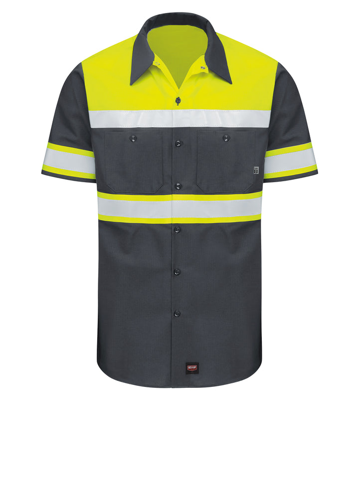 Red Kap Hi-Visibility -  Men's Hi-Visibility Short Sleeve Color Block Ripstop Work Shirt - Type O, Class 1